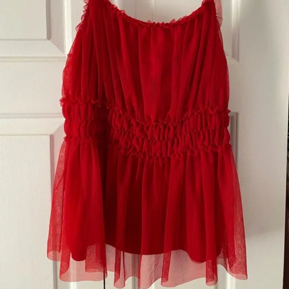 H&M Red  Tank Top Size L with elastic waist some sheer! Super Cute !